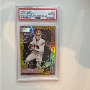 🌟2023 Score Brock Purdy Breakthrough-Gold Zone 46/50 PSA 10